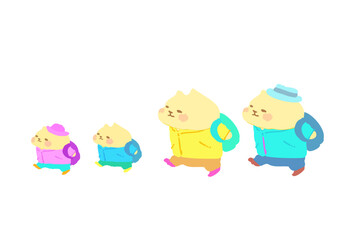 家族でハイキングを楽しむ　可愛い猫のベクターイラスト素材