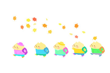 秋の遠足に行く可愛い猫のベクターイラスト素材