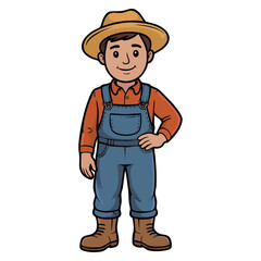 Farmer character smiling in hat and overalls stands proudly clean outfit ideal for representing agricultural tradition rural lifestyle charm and farming themed artwork