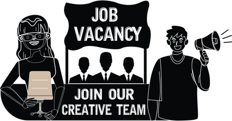 Obraz premium Creative Hiring Vector Illustration – Job Vacancy Announcement for Modern Business