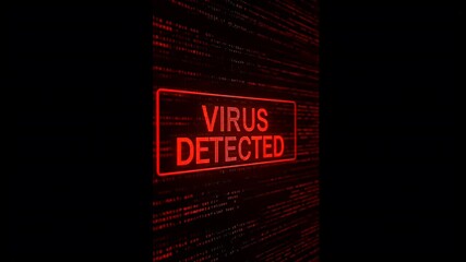 Digital virus detected alert on a dark futuristic background with red neon lights. - Powered by Adobe