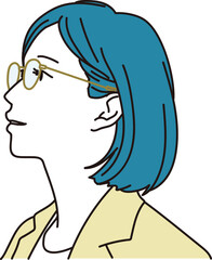 メガネをかけた女性の横顔イラスト素材