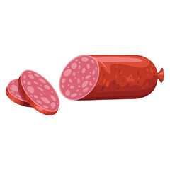 Meat semi finished product concept colorful sticker with delicious salami sausage vector illustration isolated perfect for cooking pizza and other dishes