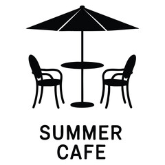 Summer cafe black icon vector illustration representing place for cultural rest after work study romantic dates advertising sign and modern internet marketing promotion