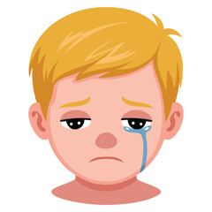 Vector flat design illustration of boy head emoji with facial emotions crying man avatar character suitable for male expression concept or cartoon visuals