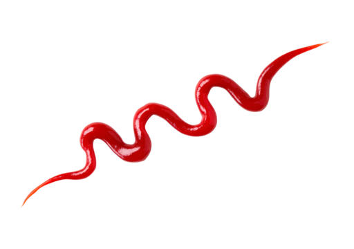 Curved red sauce line on transparent background