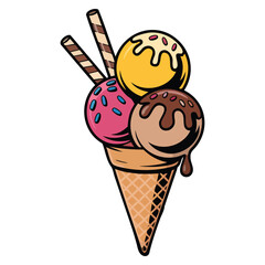 Vector illustration of ice cream cone as cold dessert perfect for sweet summer frozen treat, cartoon design, and food illustration themes
