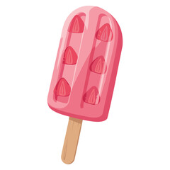 Vector illustration of ice cream on stick pink strawberry sweet frozen dessert concept perfect for social media stickers cartoon flat vector isolated on white background