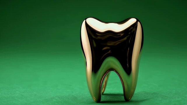 Elegant Golden Tooth Sculpture Against Green Background with ai generated