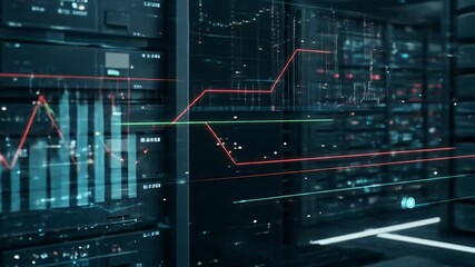 Futuristic Server Room with Data Visualization Overlays. - Powered by Adobe