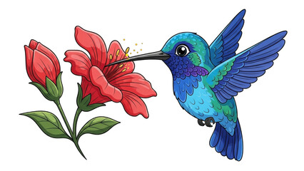 Obraz premium Colorful hummingbird feeding on vibrant red flower (4)