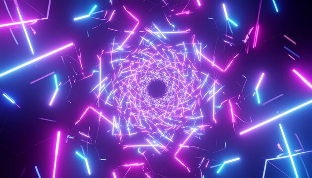 Vibrant neon lines form a swirling, hypnotic tunnel