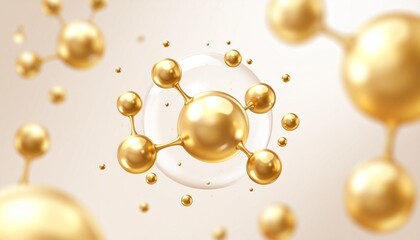 Golden spheres linked, forming molecular structure