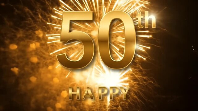 Golden 50th Happy Anniversary Celebration with Fireworks.