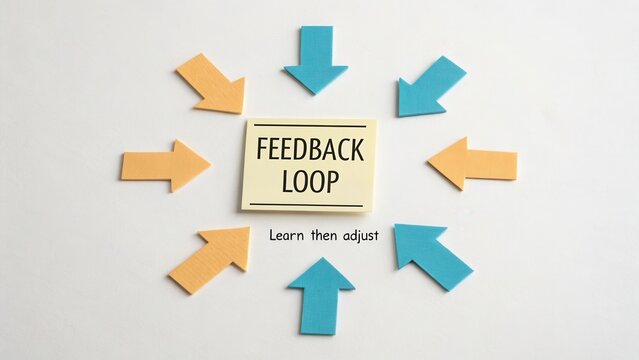 Visual Representation of Feedback Loop Concept with Colorful Arrows and Central Text on White Background