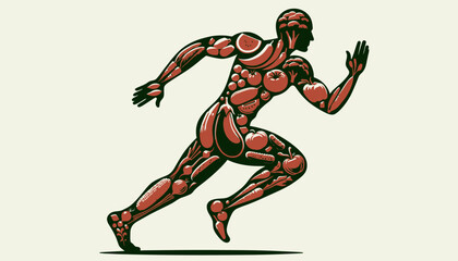 A detailed vector illustration showcases the anatomy of a running human figure in a dynamic pose, perfect for educational materials and fitness-related designs against a neutral backdrop.