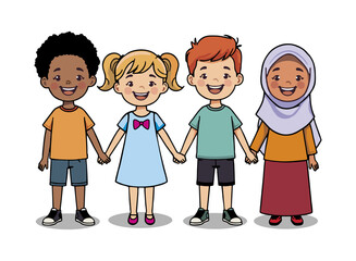 happy children with their friends