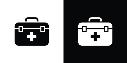 First Aid Kit with Plus Sign Icon in Black and White Color Palette on Transparent Background