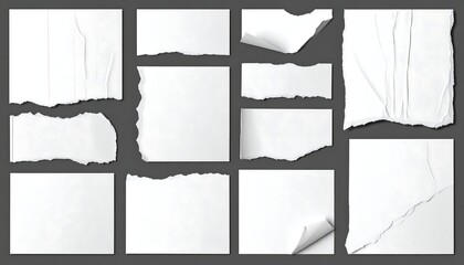 Torn paper pieces on gray background