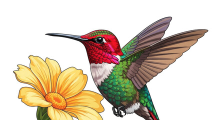 Obraz premium Colorful hummingbird hovering near a vibrant flower (8)