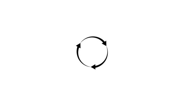 Three white arrows forming a circular rotation symbol on white background.refresh arrow icon Abstract arrow refresh and recycle icon.arrow loading bar animation.arrow animated circle loading gif icon.