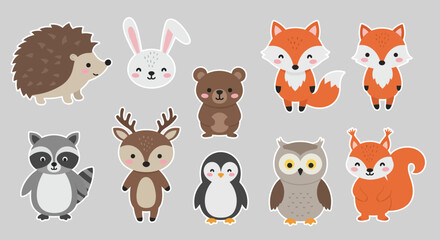 Fototapeta premium Cute Woodland Animals Vector Collection