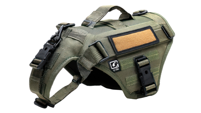 Camouflage dog harness for outdoor adventures isolated on transparent background