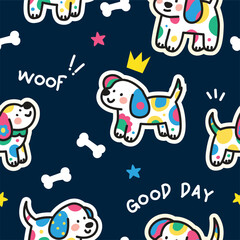 Colorful Cute Dog Seamless Pattern for Kids