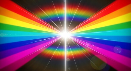 Bright Rainbow Light Burst Pride Celebration with LGBTQ Background with Rays of Color.