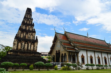 Chapel and Old Pagoda, Lanna Architecture, Symbols of Buddhism, South East Asia at Wat Chamthewi, Lamphun, Northern Thailand