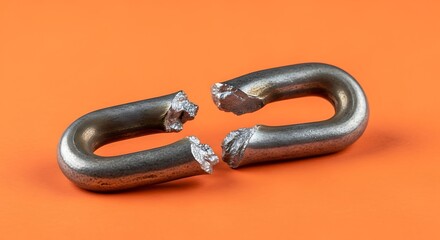 Obraz premium Broken Metal Chain on Orange Concept of Disconnection with Failure, and or Strength.