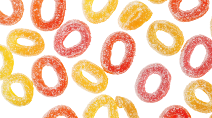 Colorful fruit ring candies isolated on transparent background