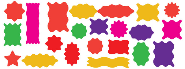 Frames Scalloped Vector Corrugated Bento Grid Shapes Set. Scallop Frame Wavy Retro Stickers Collection. Zig Zag Edge Geometric Borders Tag Boxes. Wiggle Line Design Sign Background. Isolated