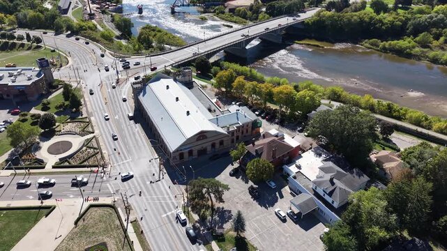 Aerial View of Brantford Ontario &ndash; Grand River, Downtown, Bridges, and Brant Conservation Area