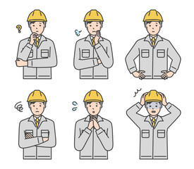 ヘルメットをかぶった作業員のイラスト素材セット