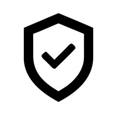 Black shield with check mark representing security and trust