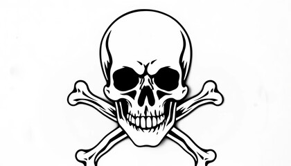 Classic skull and crossbones motif, black on white background,  mortality,  icon