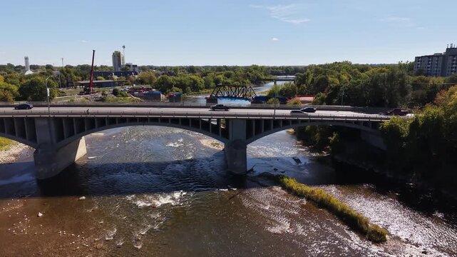 Aerial View of Brantford Ontario &ndash; Grand River, Downtown, Bridges, and Brant Conservation Area