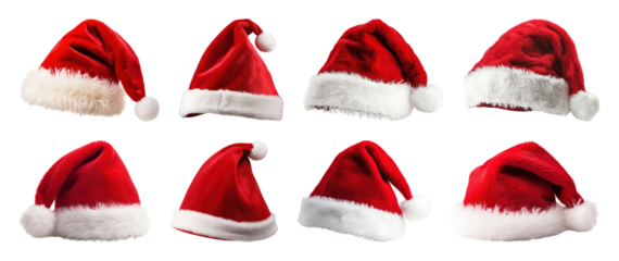 PNG Festive red Santa hats collection, element set on transparent background