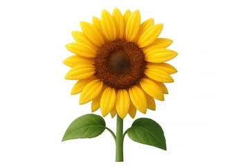 Fototapeta premium Sunflower portraying bright yellow petals and a brown center, standing tall with green leaves. Representing nature, growth, and joy