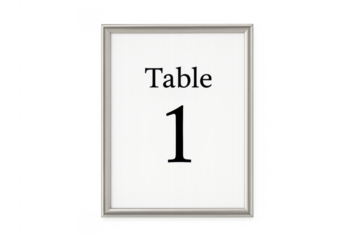 Table number 1 sign in frame, transparent background