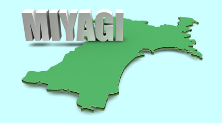 宮城県テキスト素材（背景水色：緑マップ）