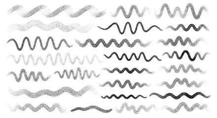 Obraz premium A collection of twenty distinct wavy line elements with a textured appearance.