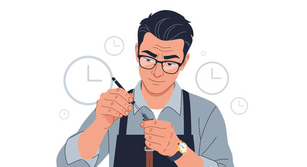 Expert Watchmaker Precisely Repairing Wristwatch Mechanism On Isolated White Background