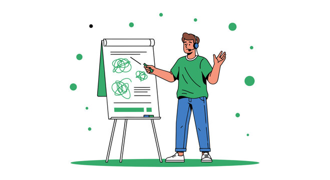 Expert Presenting Complex Ideas During A Meeting With A Conceptual Visual Aid