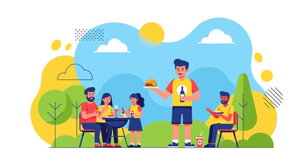 Family Gathering Day Enjoying Tasty Burgers and Drinks in a Beautiful Park Setting