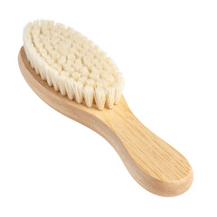 Wooden-handled oval brush with soft, natural bristles, angled on a dark background