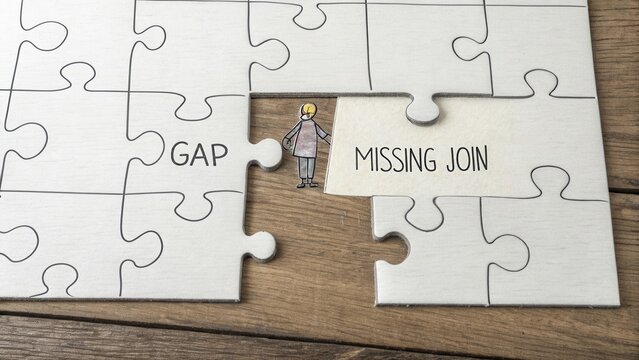 Concept of problem solving in teamwork illustrated by a puzzle piece with a gap and a person reaching for a missing join