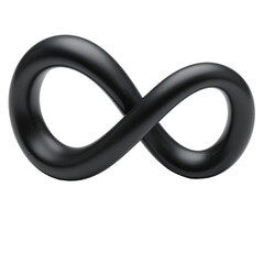 A sleek, three-dimensional black infinity symbol floats against a dark background