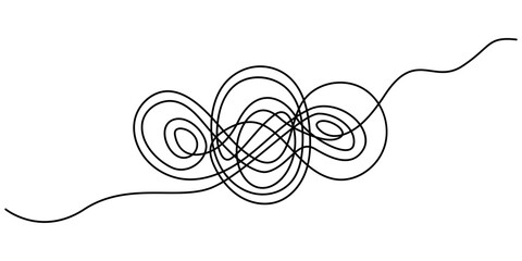 Mindfulness Idea Concept Doodle. Chaotically tangled line and untied knot in form of circle continuous one line drawing, Psychotherapy concept of solving problems is easy. Editable stroke